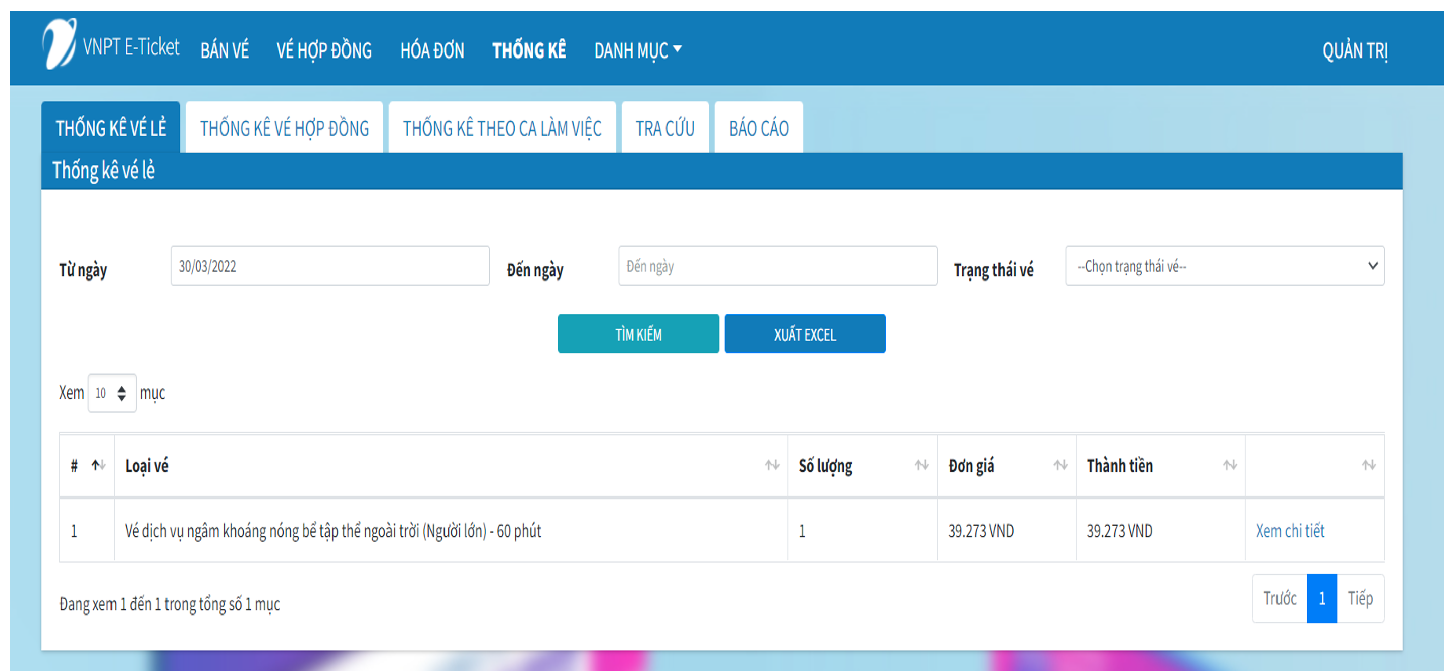 VNPT eTICKET – THỐNG KÊ VNPT eTICKET – THỐNG KÊ