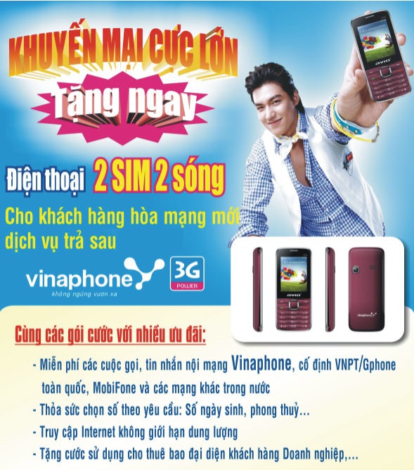 Vinaphone tặng máy điện thoại cho khách hàng hòa mạng trả sau. Vinaphone tặng máy điện thoại cho khách hàng hòa mạng trả sau.