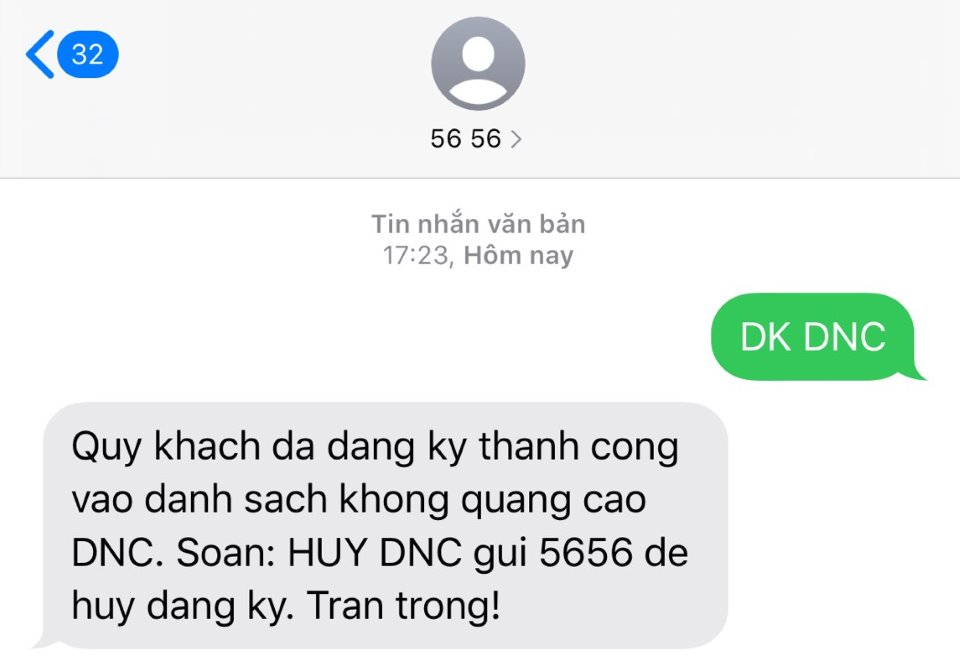 Đăng ký thành công từ chối tin nhắn rác, cuộc gọi rác qua đầu số 5656