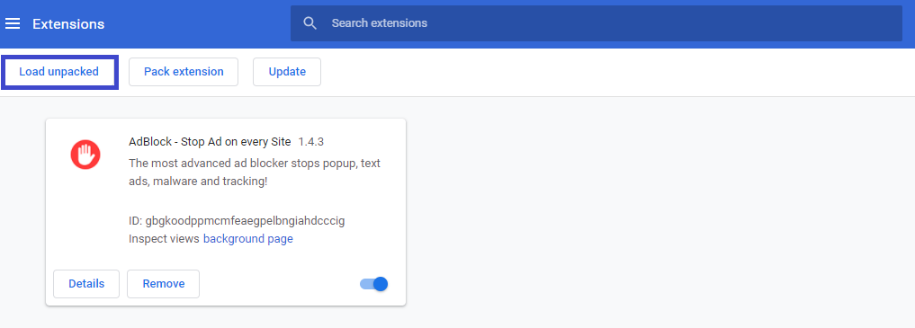 Kích chuột vào mục “Load unpacked” để Import extention vào Google Chrome. Kích chuột vào mục “Load unpacked” để Import extention vào Google Chrome.