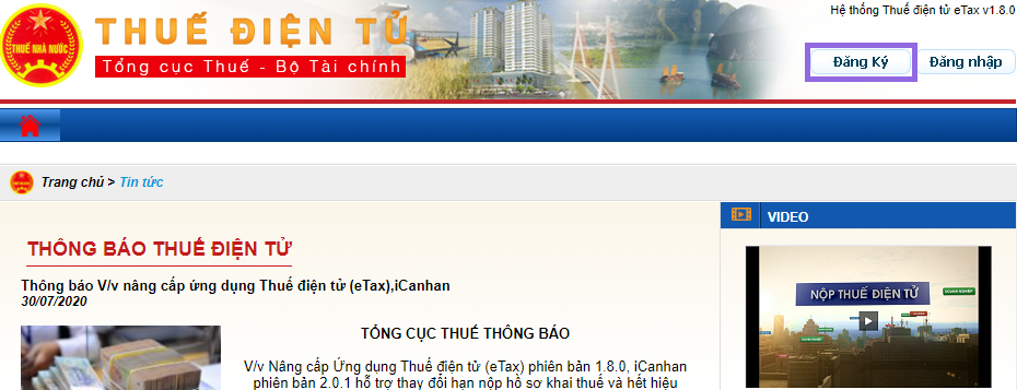 Click vào mục “Đăng ký” Tổng Cục Thuế Click vào mục “Đăng ký” Tổng Cục Thuế