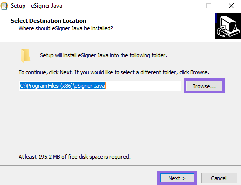 Setup file eSigner Java Setup file eSigner Java