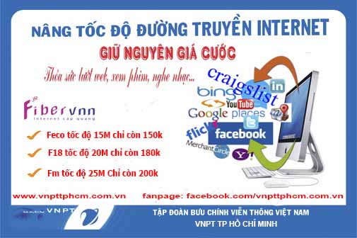 Thực hiện nâng băng thông internet cáp quang vnpt giá cước không thay đổi. 