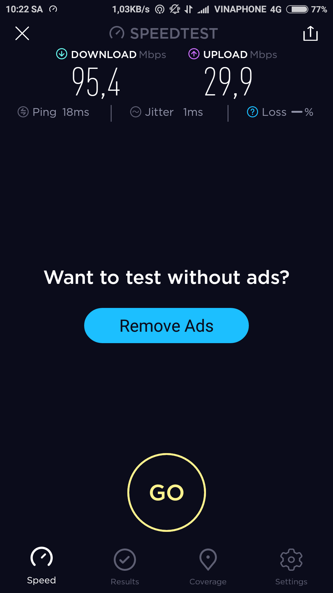 Tốc độ 4G Vinaphone lên đến 100Mbps