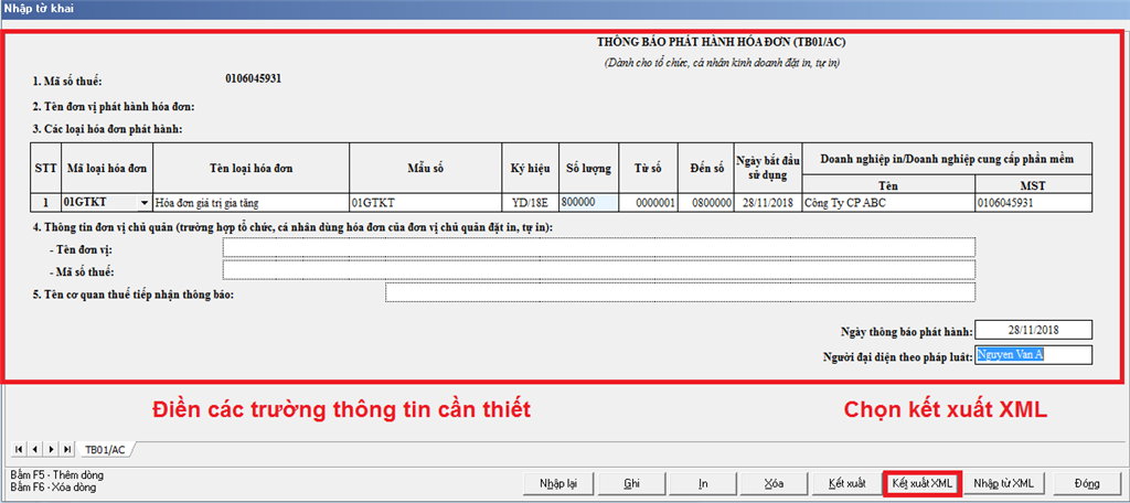 Thông báo phát hành hóa đơn trên HTTK
