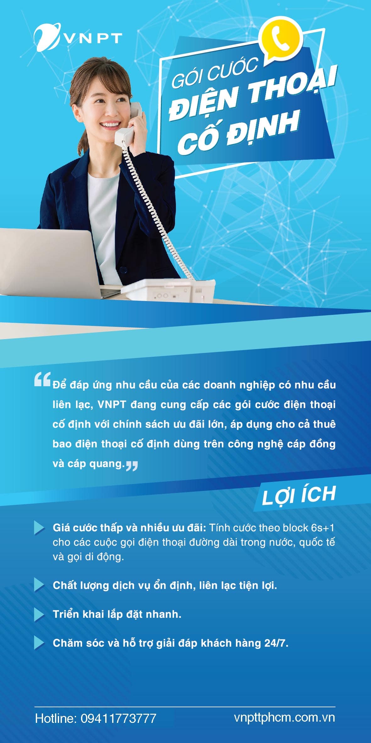 Miễn phí cước điện thoại cố định gọi dưới 10 phút dành cho  tổ chức doanh nghiệp ở TPHCM